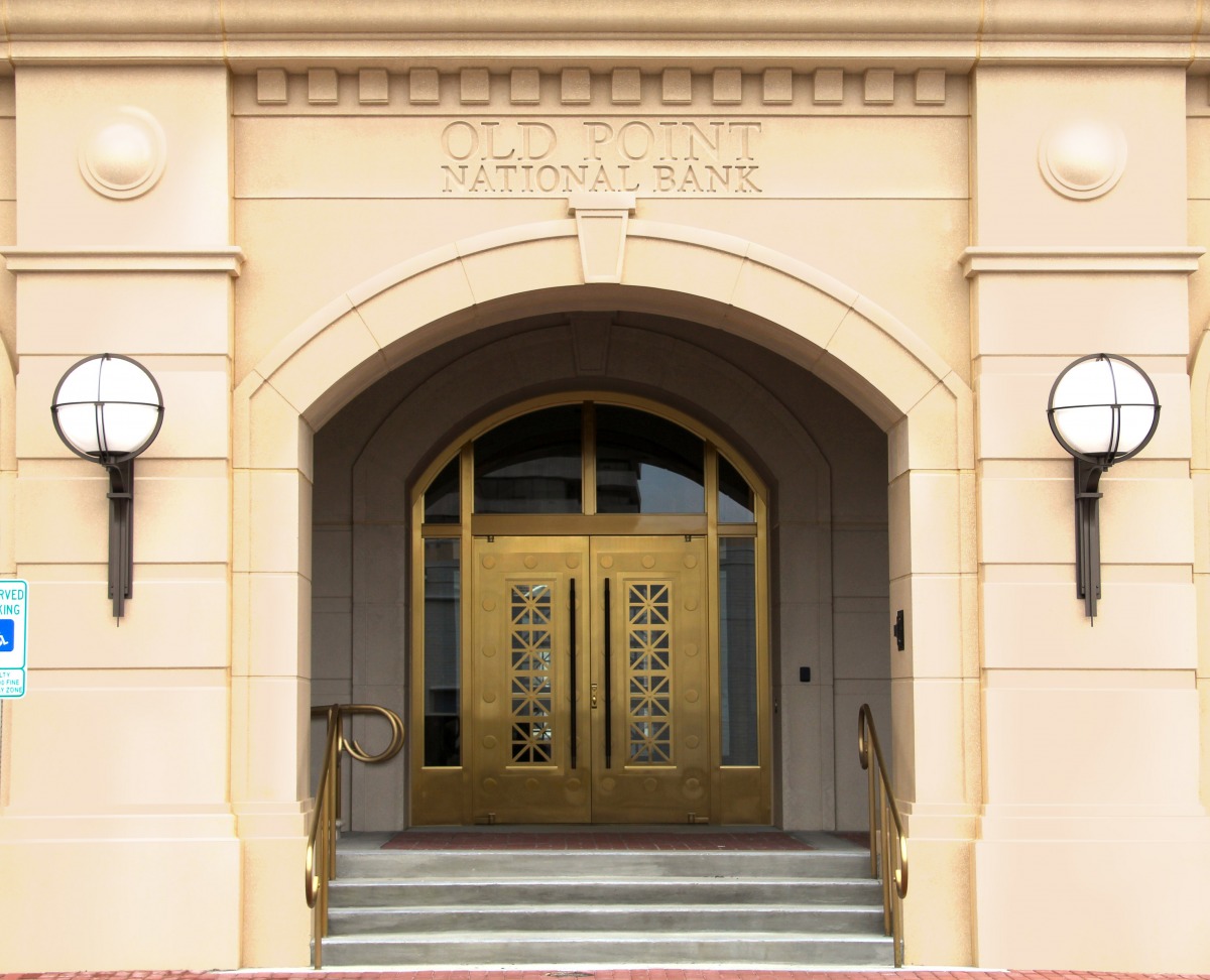 Old Point National Bank Formed Bronze Balanced Doors